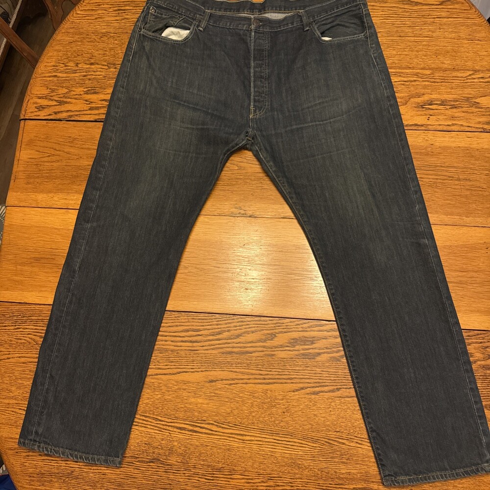 Levi 501 Mens Blue Jeans 44x32 Straight Leg Button Fly (42x31) Slightly Distress